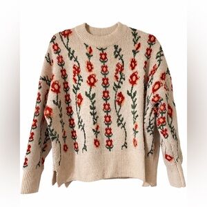Sincerely Jules Floral Knit Sweater - Red and Green on Beige